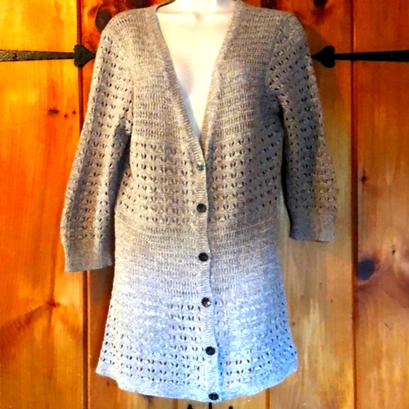 DKNY fitted 3/4 sleeve cardigan sweater - Picture 1 of 8